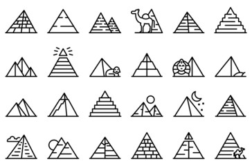 Pyramids egypt icons set outline vector. Cairo sphinx