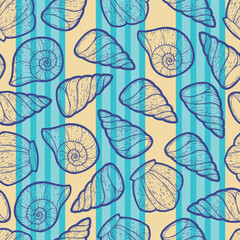 Beautiful Line Art Seashells Seamless Surface Pattern Design
