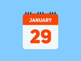 January 29 text calendar reminder. 29th January daily calendar icon template