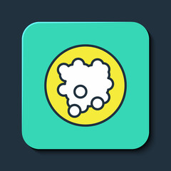 Filled outline Rice in a bowl icon isolated on blue background. Traditional Asian food. Turquoise square button. Vector