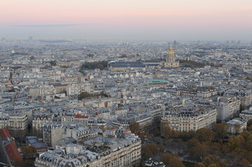 Aerial view and panorama of Paris, the capital of France before dusk