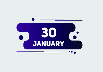 January 30 text calendar reminder. 30th January daily calendar icon template