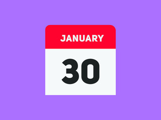 January 30 text calendar reminder. 30th January daily calendar icon template