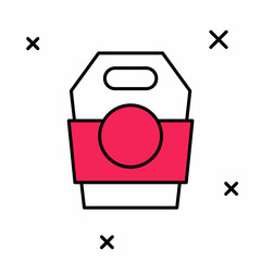 Filled outline Asian noodles in paper box icon isolated on white background. Street fast food. Korean, Japanese, Chinese food. Vector