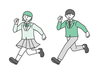 走っている男子学生と女子学生のイラスト素材