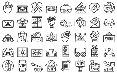 Vip event icons set outline vector. Member club