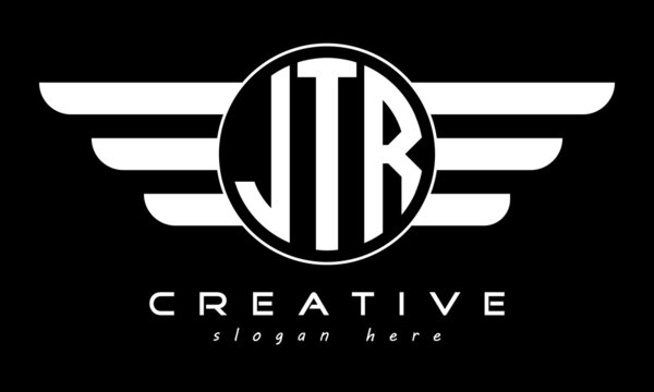 JTR three letter monogram type circle letter logo with wings vector template.