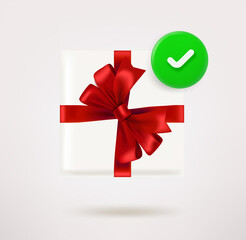 Holiday box icon with checkmark. 3d vector icon