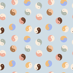 Yin yang seamless pattern, repeatable spiritual background, mystic surface pattern, ying yang vector
