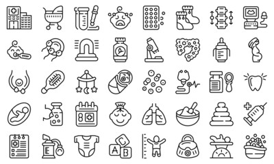 Baby health icons set outline vector. Breast milk