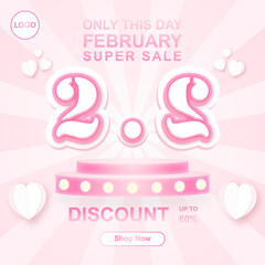 2 2 february sale shopping day poster banner with podium schene vector
