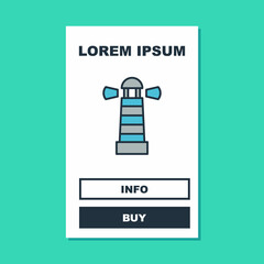 Filled outline Lighthouse icon isolated on turquoise background. Vector