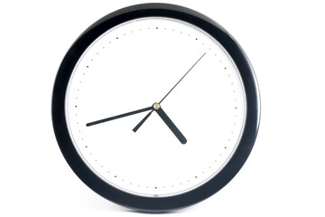 Empty black clock without dial on isolated white background with shadow. 