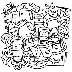 coffee brewing doodles coloring page drawing for adult