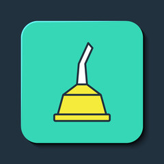 Filled outline Canister for motor machine oil icon isolated on blue background. Oil gallon. Oil change service and repair. Turquoise square button. Vector