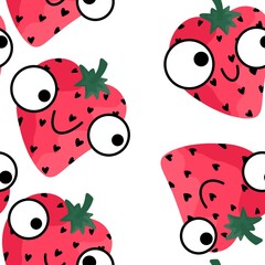 Fruit seamless cartoon strawberry pattern for fabrics and textiles and packaging and gifts and linens and kids 