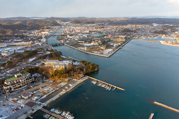 Obraz premium Aerial View of Matsushima Port, Miyagi, Japan. Winter Landscape 