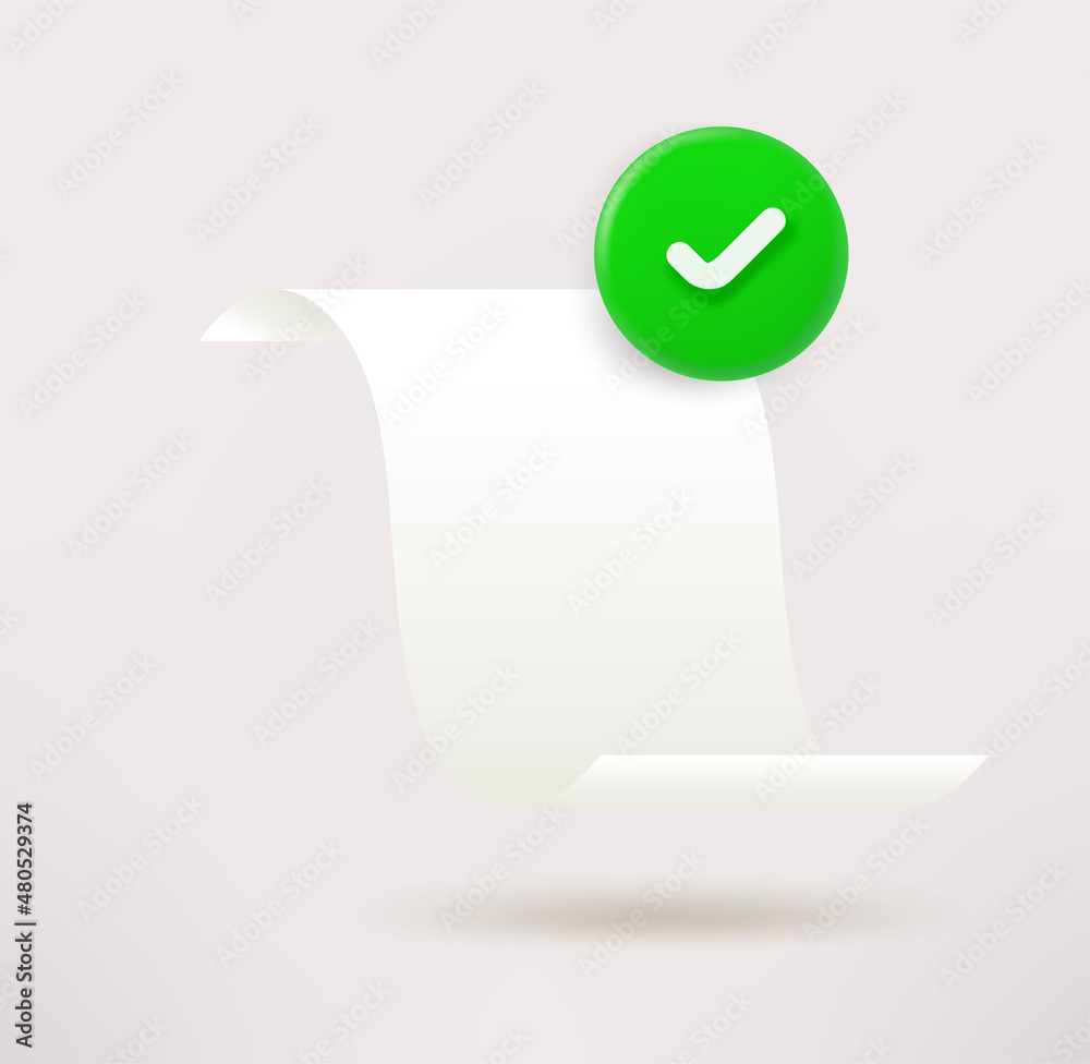 Poster Paper sheet icon with checkmark. 3d vector icon