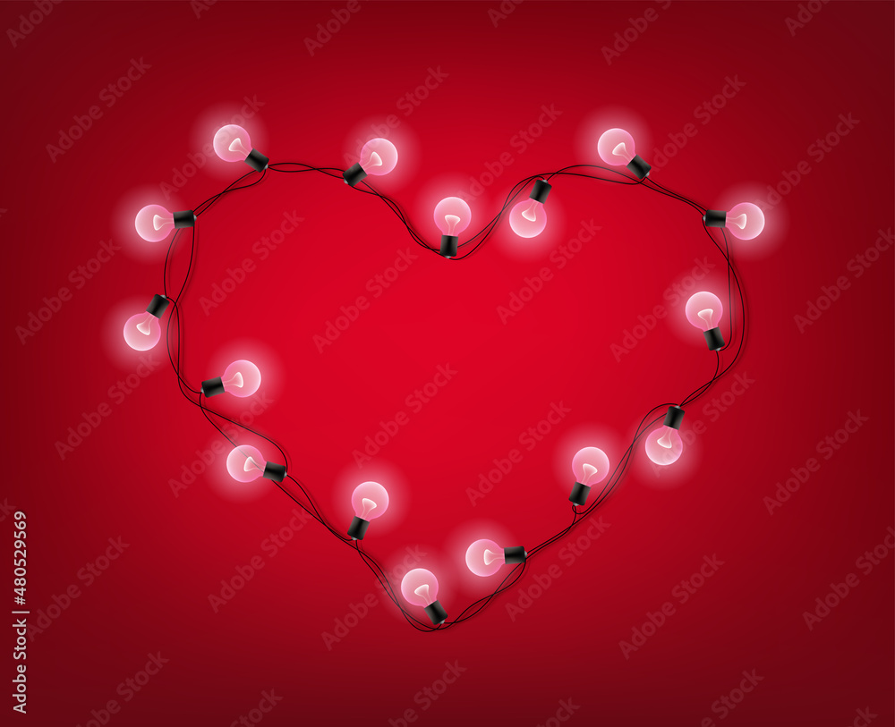 Poster valentines day banner with frame of garland. 3d vector