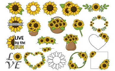Sunflowers Frames, Summer Wedding, Vector sunflowers clipart, decor, Geometry Beauty Frame