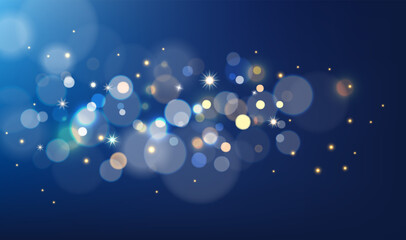 Abstract blue background with bright bokeh lights. Vector illustration