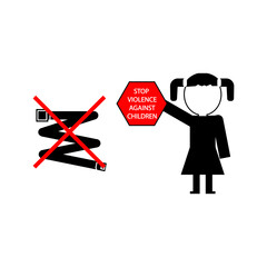 Stop violence against children icon. Strikethrough belt sign illustration