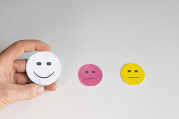 woman hand choose happy smile.
rating and evaluation concept. Customer service experience and satisfaction survey.