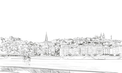France. Lyon. Hand drawn sketch. Vector illustration. © romanya