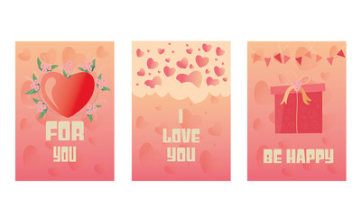 valentines day card set with hearts