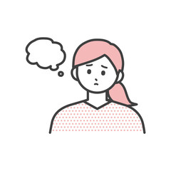 若い女性が悩んでいる表情のイラスト素材