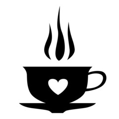 Cup with hot drink decorated with a heart