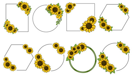 Sunflowers Frames, Summer Wedding, Vector sunflowers clipart, decor, Geometry Beauty Frame