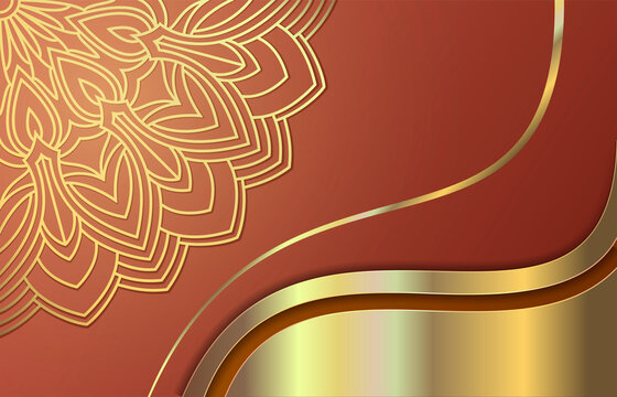 Abstract terracotta background with golden pattern and mandala.