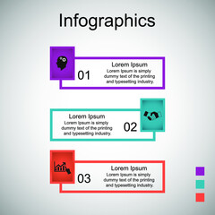 Business data visualization, infographics. Scheme of process elements with the help of graphics, diagrams in three steps with numbers, text. Business vector for presentation.