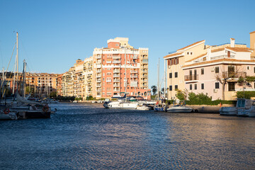 Fototapeta na wymiar VALENCIA , SPAIN - DECEMBER 8, 2021: traditional buildings of Port Saplaya the Little Venice near Valencia Spain