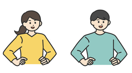 若い男性と若い女性がガッツポーズをするイラスト素材