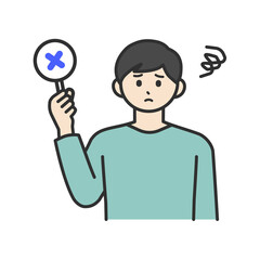 Fototapeta premium 若い男性がばつの札を持つイラスト素材