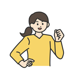 若い女性がガッツポーズをするイラスト素材