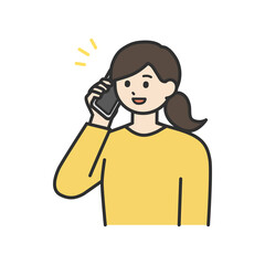 若い女性がスマートフォンで通話するイラスト素材