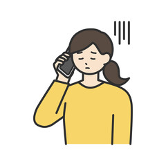 若い女性がスマートフォンで通話して困っているイラスト素材