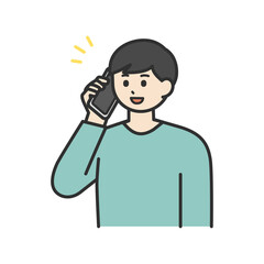 若い男性がスマートフォンで通話するイラスト素材