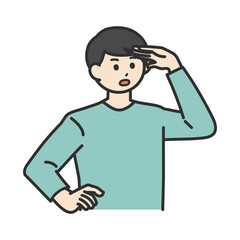 若い男性が手をかざして探すイラスト素材