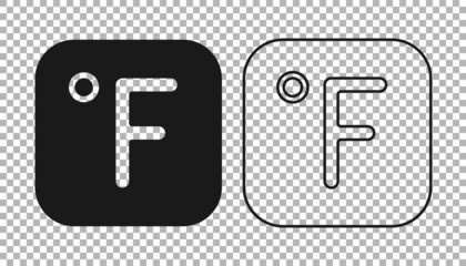 Obraz premium Black Fahrenheit icon isolated on transparent background. Vector