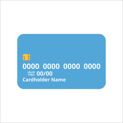 Front view of credit card vector. Credit card with chip on white background.