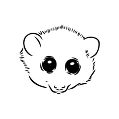Lemur Loris on a tree vector illustration, hand drawn sketch, black and white. Ink pen cute lori chinese animal sitting on a tree.
