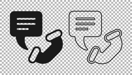 Black Telephone 24 hours support icon isolated on transparent background. All-day customer support call-center. Full time call services. Vector