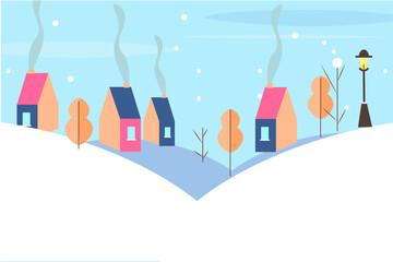 Winter house and town with snow landscape.