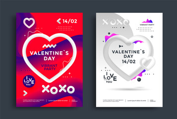 XOXO blend written phrase with a heart on gradient background. Valentine's day poster with 3d hearts. Vector template for greeting card, flyer.