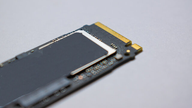 Close-up of NVME PCIE SSD hard drive disk made by Samsung 970 Evo series 250GB.