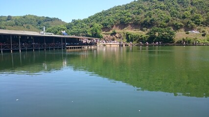 wooden bridge over lake